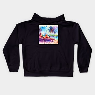 Artistic illustration of a beach scene Kids Hoodie